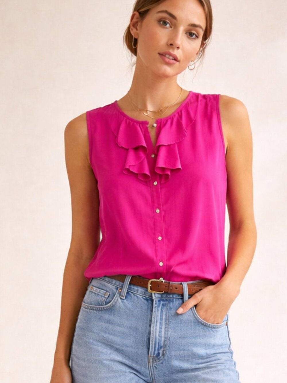 TIBI Anthropologie Silk bow pink fucschia Sleeveless Crewneck top tank shell 12
